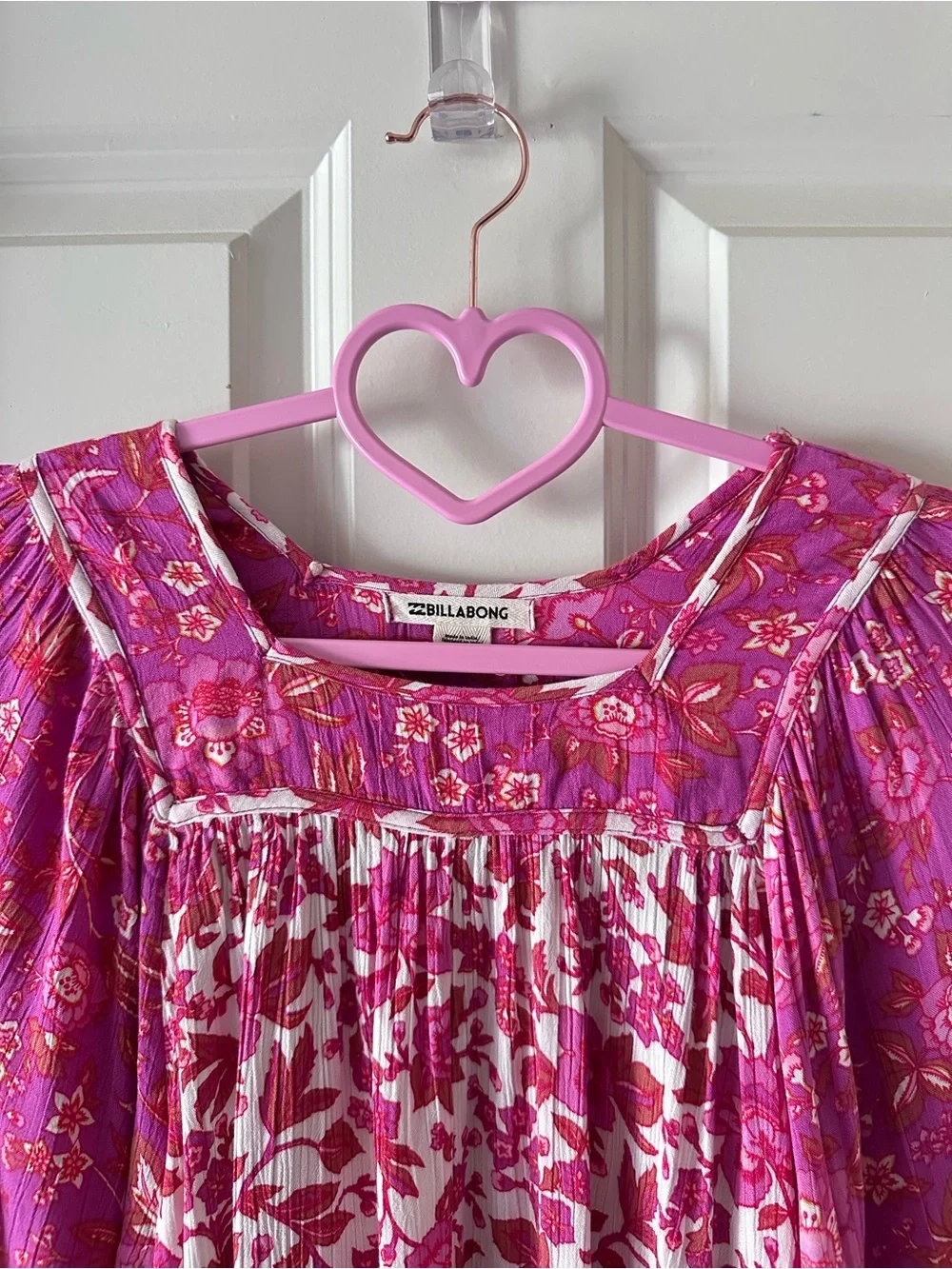 Billabong Girls' Pink Floral Smocked Square Neck Boho Dress